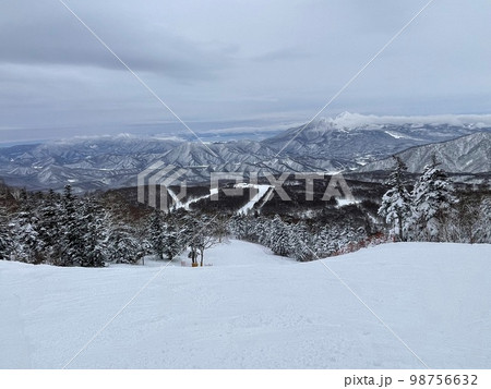 2023年1月の福島県のグランデコスノーリゾートの森の小路を抜けた先のゲレンデ 98756632