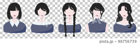 黒髪の少女の色々な髪型のバリエーション 98756739
