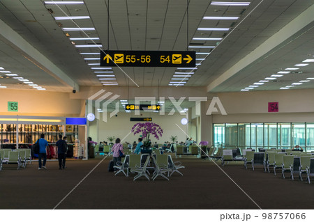 Boarding gate sign in airport. Airport Departure information board sign in terminal at airport. Boarding gate sign in airport. Airport Departure information board sign in terminal at airport. 98757066