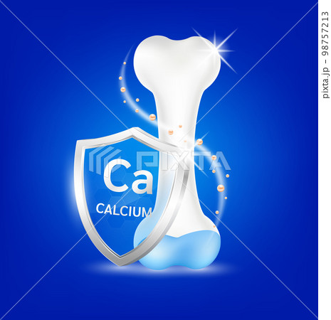 Shield aluminum calcium transparent and bone human healthy. Foods vitamins minerals logo products template design. Medical food supplement concepts. 3D Realistic Vector EPS10. 98757213