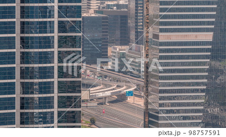 Aerial view of media city and al barsha heights district area from Dubai marina. 98757591