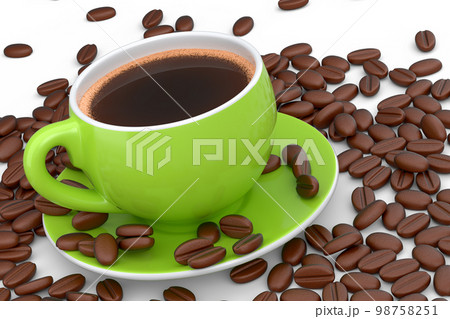 Ceramic coffee cup with coffee beans for americano, espresso, latte on white 98758251