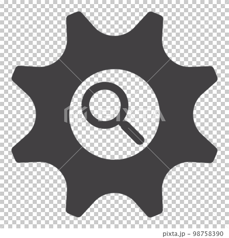 gear icon with magnifying glass icon 98758390