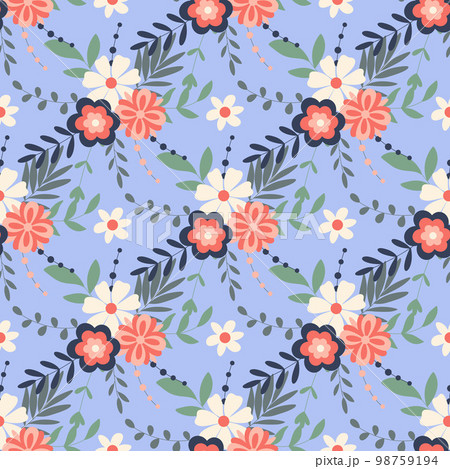 Spring blossom botanical foliage, herbs and flowers seamless pattern 98759194