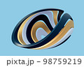 3D curved disk made up of rings on blue background. 98759219