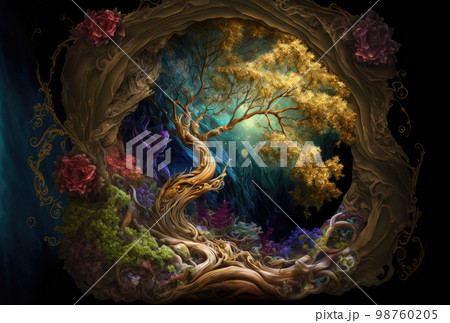 ボタニカルアート、背景素材 98760205