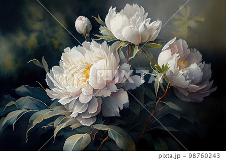 beautiful painted picture of white peonies beautiful painted picture of white peonies 98760243