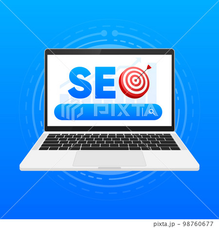 SEO Optimization for marketing social media website. Seo interface for research analysis. Seo strategy. Vector illustration. 98760677