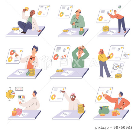 Budget plan concept. Evaluates his income and expenses, analyzes investments and savings 98760933