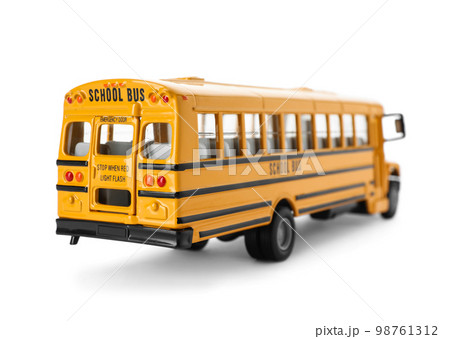 Yellow school bus isolated on white. Transport for students 98761312