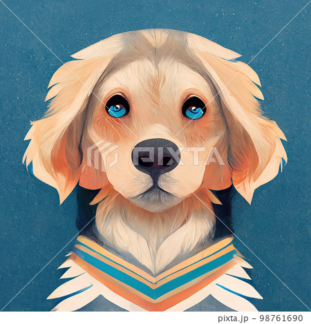 Purebred dog portrait. Blue-eyed golden - Stock Illustration