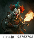 Criminal Clown with flamethrower AI Generative	 98762708