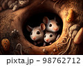 Cute mice in a hole scene Ai generative	 98762712