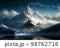 Mountains and snow scene with fortress AI Generative	 98762716
