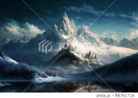 Mountains and snow scene with fortress AI Generative Mountains and snow scene with fortress AI Generative 98762716
