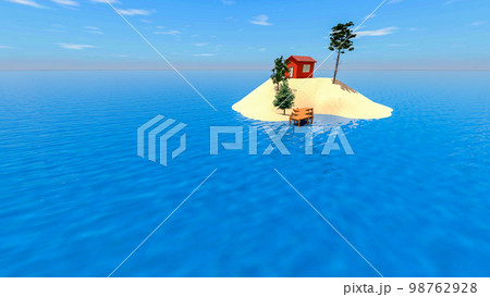 大海原に浮かぶ小さな孤島の小さな家のイラスト 大海原に浮かぶ小さな孤島の小さな家のイラスト 98762928