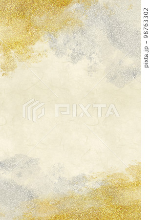 背景素材　　フレーム　和紙と金銀の絵具　白 98763302