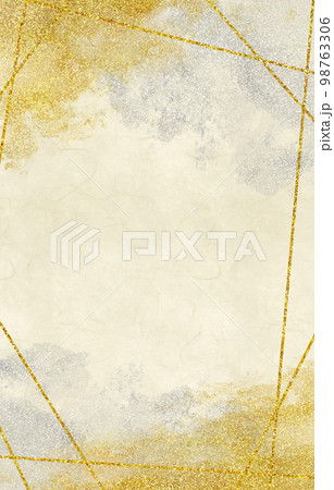 背景素材　　フレーム　和紙と金銀の絵具　白　ゴールド 98763306