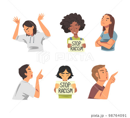 Stop Racism with African American and Chinese Woman Suffering from Bullying Vector Set Stop Racism with African American and Chinese Woman Suffering from Bullying Vector Set 98764091