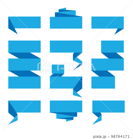 Folded ribbon banner set. Collection of blue label templates. Vector illustration 98764171