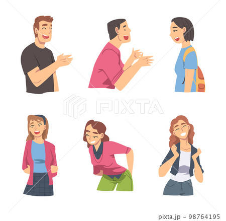 Amused Man and Woman Character Talking and Laughing Having Cheerful Mood Vector Set 98764195