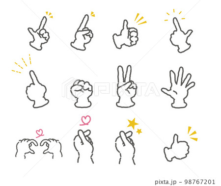 手描き風のハンドサインセット 手描き風のハンドサインセット 98767201