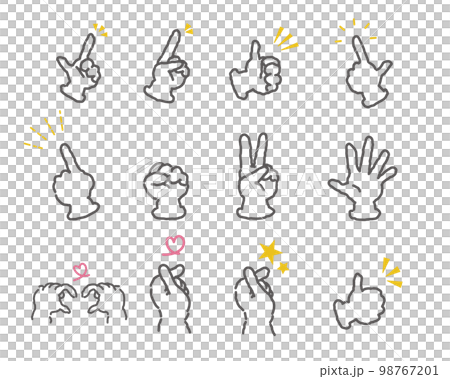 手描き風のハンドサインセット 手描き風のハンドサインセット 98767201