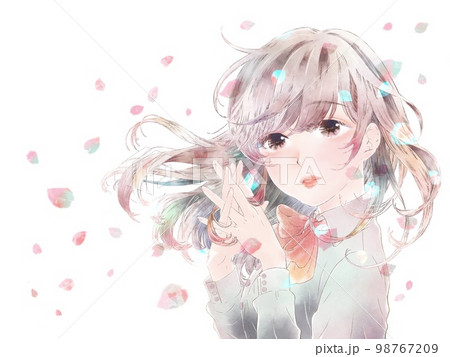 胸の前で手を組む少女/無表情/サクラ/白背景 98767209