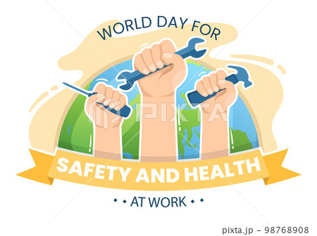 World Day Of Safety and Health at Work on April 28 Illustration with Mechanic Tool in Flat Cartoon Hand Drawn for Web Banner or Landing Page Template 98768908