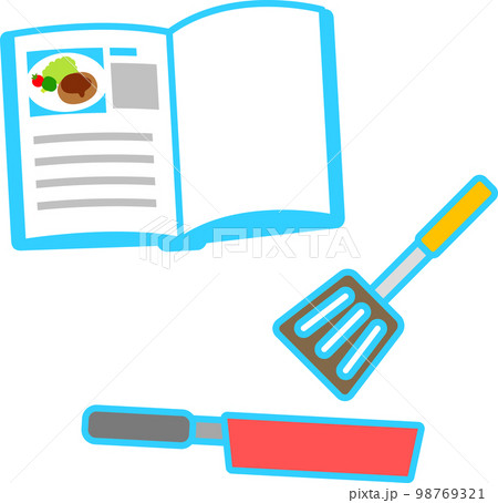 レシピブックとフライパン、料理 98769321