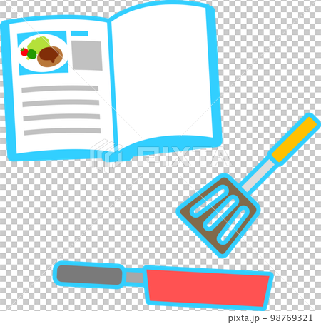 レシピブックとフライパン、料理 98769321