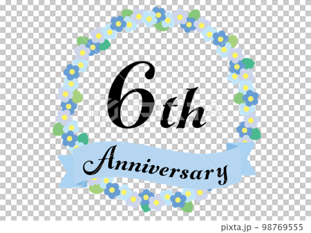 6th anniversary frame decorated with flowers_blue 6th anniversary frame decorated with flowers_blue 98769555