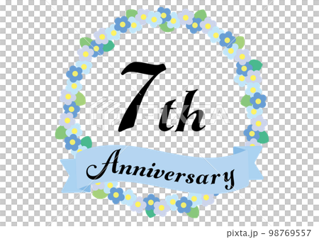 7th anniversary frame decorated with flowers_blue 7th anniversary frame decorated with flowers_blue 98769557