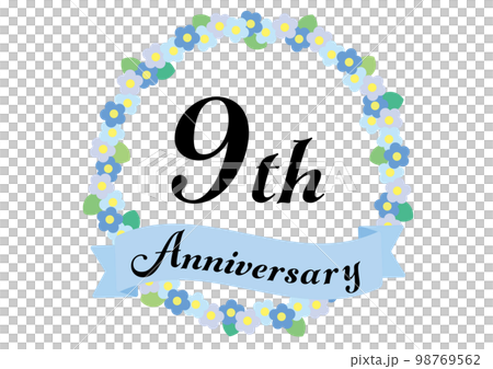 9th anniversary frame decorated with flowers _ blue 9th anniversary frame decorated with flowers _ blue 98769562