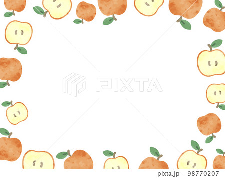 水彩画 かわいいリンゴのイラスト フレーム背景素材のイラスト素材