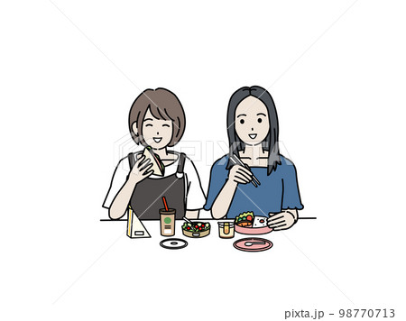 ランチを食べる若い女性のイラスト 大学生 女子大生 ランチを食べる若い女性のイラスト 大学生 女子大生 98770713