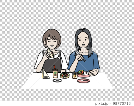 ランチを食べる若い女性のイラスト 大学生 女子大生 ランチを食べる若い女性のイラスト 大学生 女子大生 98770713