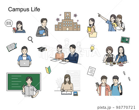 キャンパスライフ　大学生のイラストセット 98770721
