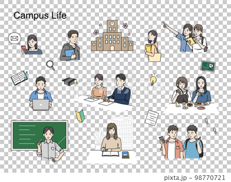 キャンパスライフ　大学生のイラストセット 98770721