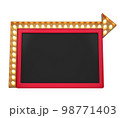 3d retro red and black signboard with glowing yellow light bulb with gold arrow . Concept of billboard design for cinema, casino, marquee or nightclub . 3d high quality render 98771403