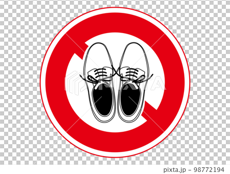 單色商務鞋上禁止穿鞋的警告提示海報招牌插圖 單色商務鞋上禁止穿鞋的警告提示海報招牌插圖 98772194