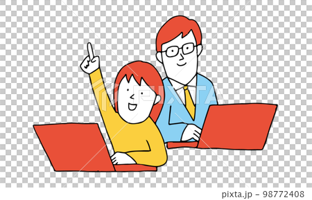 在線學習 小學生、初中生和高中生使用計算機與講師一起學習的圖像插圖 在線學習 小學生、初中生和高中生使用計算機與講師一起學習的圖像插圖 98772408