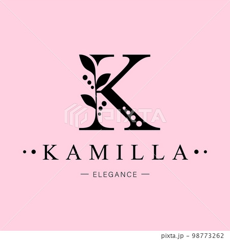 Logo, capital letter k. Monogram of Botanical Minimalistic with natural plant. 98773262