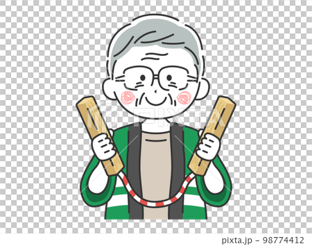 Illustration of a Senior Man Beware of Fire and Beating Clappers Illustration of a Senior Man Beware of Fire and Beating Clappers 98774412