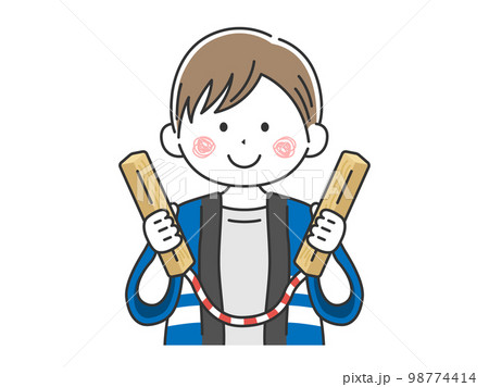 火の用心で、拍子木を打つ、若い男性のイラスト 98774414