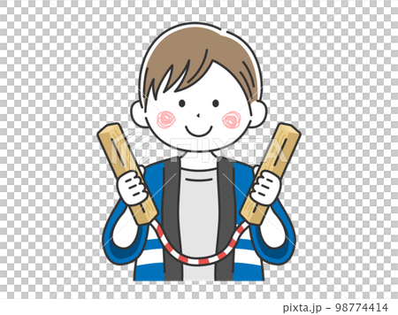 火の用心で、拍子木を打つ、若い男性のイラスト 98774414