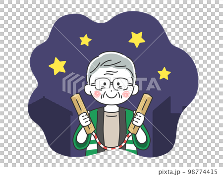 Illustration of an elderly man watching out for fire and going around at night 98774415