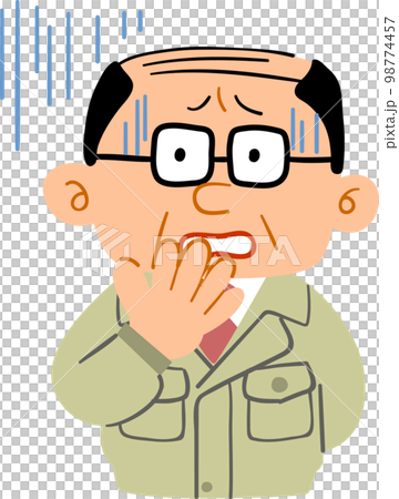 The upper body of a middle-aged man in work clothes who becomes uneasy 98774457