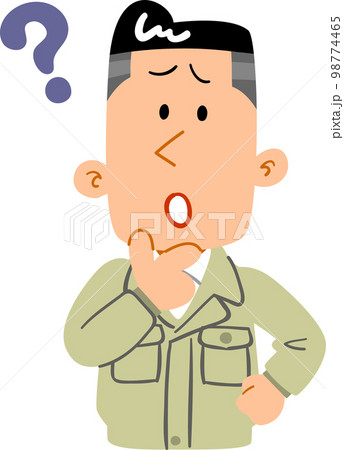 疑問を感じる作業着を着た若い男性の上半身 98774465