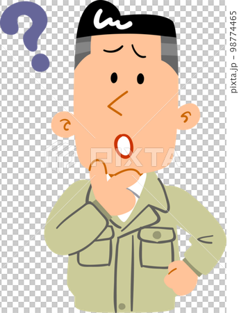 疑問を感じる作業着を着た若い男性の上半身 98774465